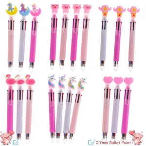 Cartoon Multi-Color Retractable Ballpoint Pen 0.7mm Bullet Tip Silicone Unicorn Pig Design Creative Stationery For Students School Office Writing Gift