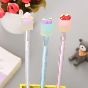 Simpatica Penna Gel a Forma di Torta alla Frutta Penna a Sfera Trasparente con Glitter Inchiostro Nero per Ufficio Scuola Studenti