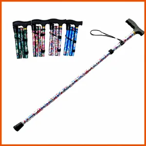 Bâton de Randonnée Telescopique en Alliage d'Aluminium Canne Pliable Imprimé Floral Léger pour Extérieur