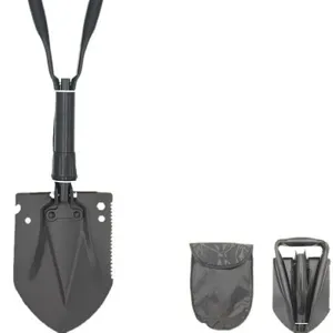 Multifunctionele opvouwbare kampeerschep, duurzaam outdoor survivalkit met draagtas.