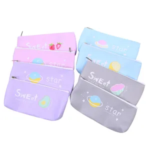 Set di graziosi astucci in pelle PU pastello con disegni di frutta e stelle per scuola