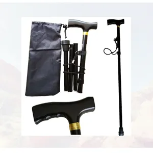 Klappbarer Wanderstock mit Holzgriff, 4-teiliger Trekkingstock aus Aluminium für Senioren.