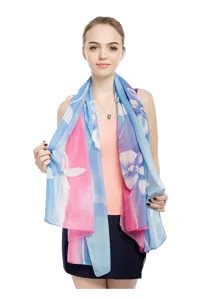 Lightweight floral chiffon scarf and elegant sun protection shawl for women in summer