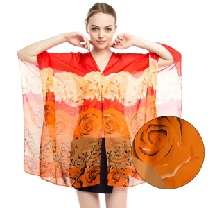 Damen Eleganter Chiffon Blumen Sonnenschutz Schal Mit Perlmuttknopf Leichter Rosendruck Viskose Schal Strand Cover Up Pashmina Tuch Für Sommer