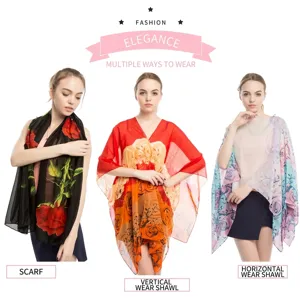 Leichter Chiffon-Schal mit Blumenmuster, Sonnenschutz-Stola mit verschiedenen Tragevarianten