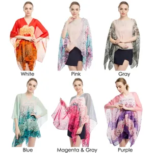 Leichter Chiffon Sonnenschutz-Schal in sechs eleganten Blumenmustern und verschiedenen Farben