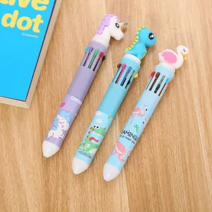 Trois stylos à bille rétractables 10 couleurs d'animaux mignons pour étudiants