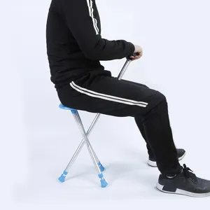 Sgabello con bastone pieghevole in alluminio portatile con regolazione telescopica dell'altezza.