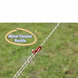 Outdoor camping tent guyline with reflective rope and red aluminum alloy wind rope buckle for secure setup.