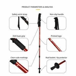 Bastone da trekking Cleye in alluminio a 3 sezioni anti-shock con impugnatura in schiuma.