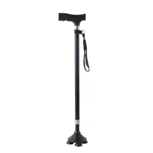 Canne de marche pliante pour séniors légère et réglable avec base à quatre pieds