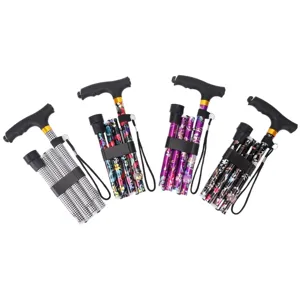 Folding adjustable walking cane for elderly with 5-section telescopic aluminum design