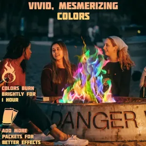 Detailansicht von magischem Lagerfeuer-Farbwechselpulver für bunte Regenbogenflammen.
