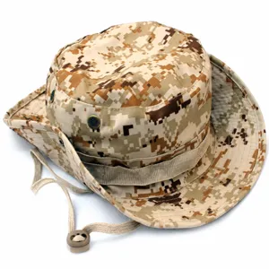 Unisex Outdoor Tactical Camouflage Boonie Hat Wide Brim Sun Protection Bucket Hat Military Fishing Hiking Cap