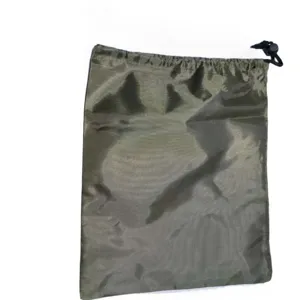 Portable military green nylon storage pouch for outdoor gear, durable drawstring bag.