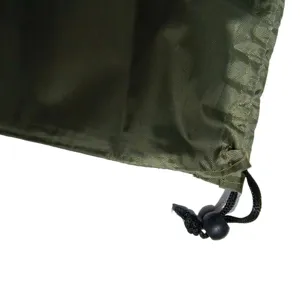 Green nylon storage pouch for outdoor single hammock with black drawstring and cord lock.