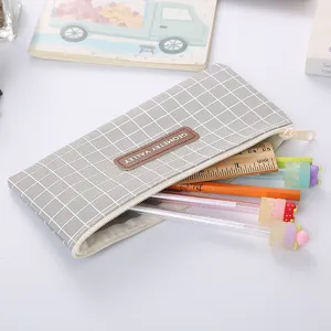 Grey grid oxford cloth square pencil case with geometry valley patch