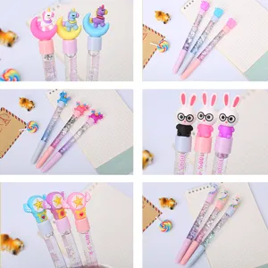 Penna Gel a Sabbie Mobili Cartoon Unicorno Coniglio Penna Liquida Creativa con Glitter Testa in Gomma Morbida Cancelleria per Studenti