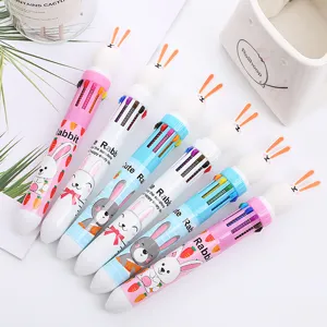 Cartoon 10 In 1 Multi Color Retractable Ballpoint Pen Cute Unicorn Mermaid Design 0.7mm Student Office Journal Writing Pen