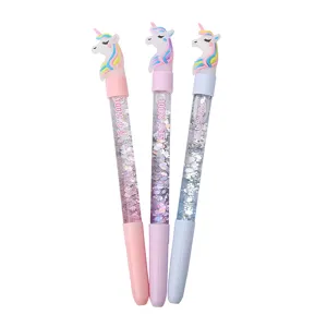 Penne gel unicorno con paillettes liquide e glitter colorati per la scuola