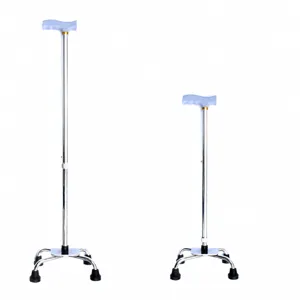 Bastone da Passeggio Regolabile in Lega di Alluminio per Anziani Antiscivolo Ispessito a Quattro Basi Ausilio Medico per la Mobilità Argento