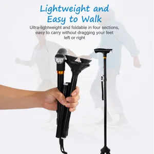 Bastone da passeggio pieghevole per anziani con luce LED, bastone leggero a quattro piedi
