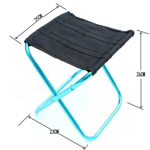 Portable folding camping stool with aluminum alloy frame and durable black fabric seat.