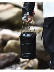 Draagbare inklapbare campinglantaarn, zwarte LED tentlamp met handvat voor buitenreizen.