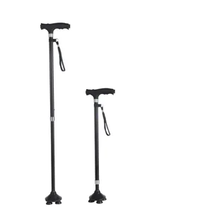 Bastone da Passeggio Regolabile per Anziani con Luce LED 4-Basi Antiscivolo in Lega di Alluminio