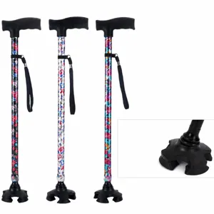Blumenmuster Gehstock mit ergonomischem T-Griff und rutschfester Basis für Senioren.