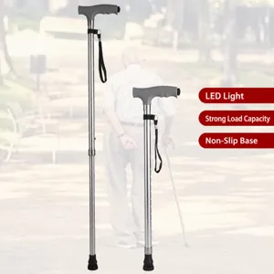 Ρυθμιζόμενο Bastone από Κράμα Αλουμινίου με Φως LED Τηλεσκοπικό Πτυσσόμενο Μπαστούνι Ηλικιωμένων για Εξωτερική Χρήση