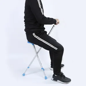 Foldable walking stick stool portable aluminum cane chair for outdoor elderly travel use