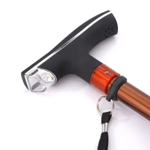 Bastone da passeggio regolabile per anziani con luce LED integrata e comoda impugnatura.