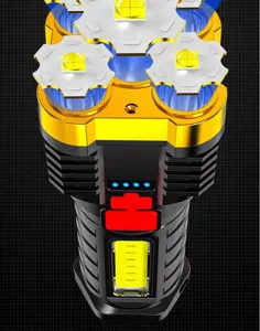 Gros plan détaillé de la lampe de poche LED puissante multifonctionnelle avec lumière COB.