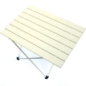 Tavolo campeggio pieghevole in alluminio portatile, leggero tavolo picnic esterno con piano bianco.