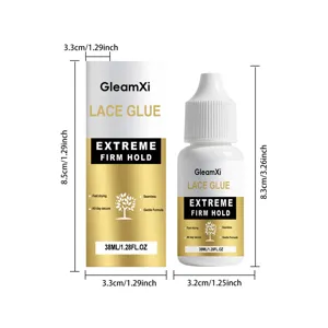 Lace glue bottle detail view showing product dimensions, 38ml capacity for secure hold.