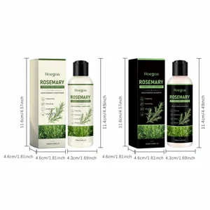 Set shampoo e balsamo al rosmarino HOEGOA con dettagli sulle dimensioni per cura dei capelli.