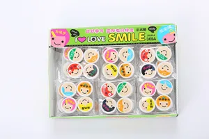 Confezione da 30 gomme rotonde smiley con parole di incoraggiamento in cinese per bimbi