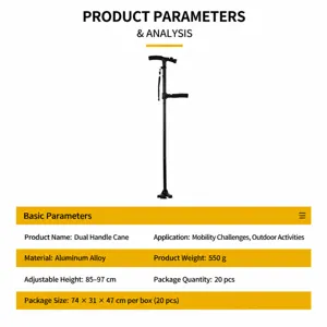 Aluminium legering dubbele handgreep wandelstok met LED licht opvouwbaar antislip hoofdbeeld