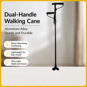 Multifunctional Folding Elderly Walking Cane Aluminum Alloy Double Handle Assist Stick With LED Light Four Foot Base
