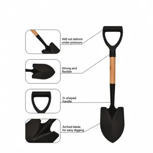 Pala da campeggio multifunzionale con manico in legno e impugnatura a D per giardinaggio.