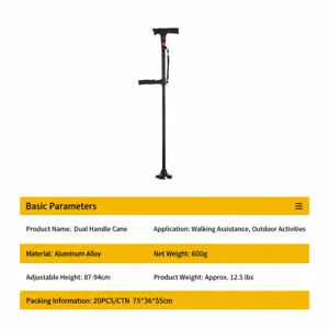 Verstellbarer Aluminium-Gehstock mit Doppelgriff und LED-Licht für ältere Personen.