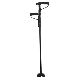 Folding dual-handle walking cane with four-base support black elderly mobility aid
