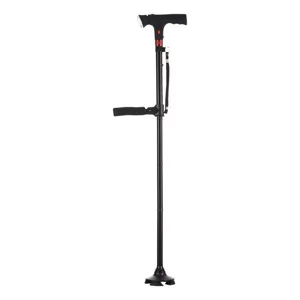 Verstellbarer klappbarer Gehstock für Senioren mit LED-Licht, Doppelgriff, Alarm und Basis.