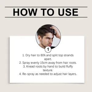 Detailed instruction graphic displaying professional hair spray usage steps and styling demo.