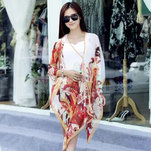 Lichte chiffon zonbeschermende sjaal met bloemenprint voor strand en zomerse buitenlucht