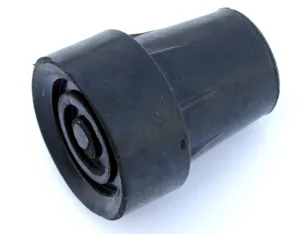 Rubber crutch tip detail, black non-slip replacement cane foot pad for secure grip.