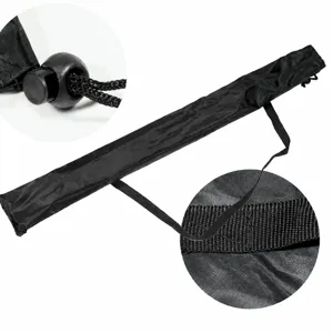 Schwarze Nylon-Trekkingstock-Aufbewahrungstasche mit verstellbarem Gurt und Kordelzug.