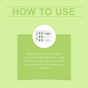 Microneedle hair growth essence set detail view showing how to use the scalp roller treatment