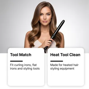 Professional hair tool cleaner for heated styling equipment, gentle oil and debris removal.
